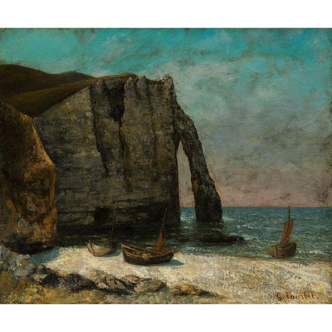 The Cliff at Etretat Black Modern Wood Framed Art Print with Double Matting by Courbet, After Gustave