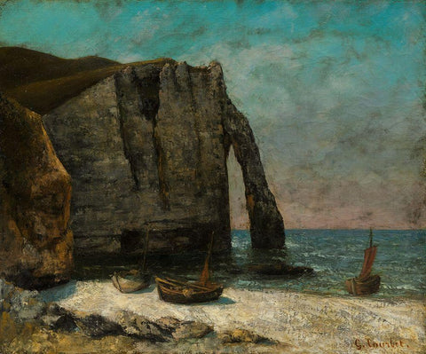 The Cliff at Etretat Black Ornate Wood Framed Art Print with Double Matting by Courbet, After Gustave