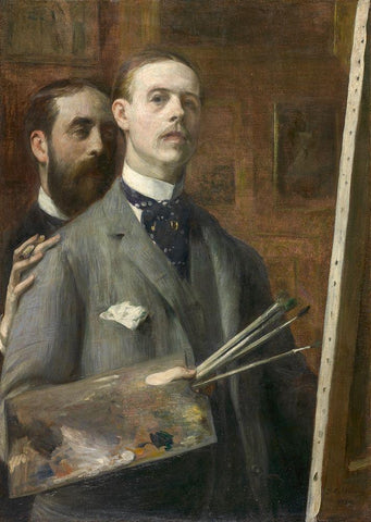 Self-Portrait with Raphael de Ochoa Black Ornate Wood Framed Art Print with Double Matting by Blanche, Jacques-Emile