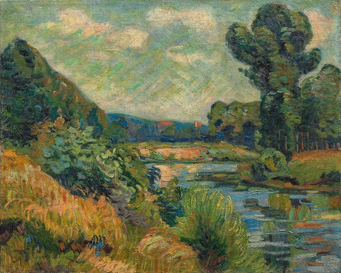 The Banks of the Marne at Charenton Black Ornate Wood Framed Art Print with Double Matting by Guillaumin, Armand