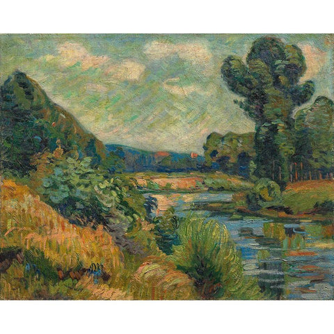 The Banks of the Marne at Charenton Gold Ornate Wood Framed Art Print with Double Matting by Guillaumin, Armand