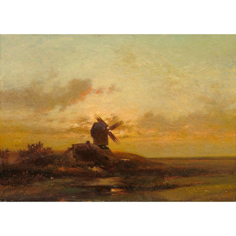 The Windmill Gold Ornate Wood Framed Art Print with Double Matting by Dupre, Jules