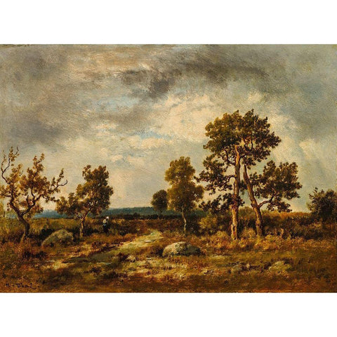 Path Near the Pond of Vipers, Fontainebleau Forest Gold Ornate Wood Framed Art Print with Double Matting by de la Pena, Narcisse Diaz