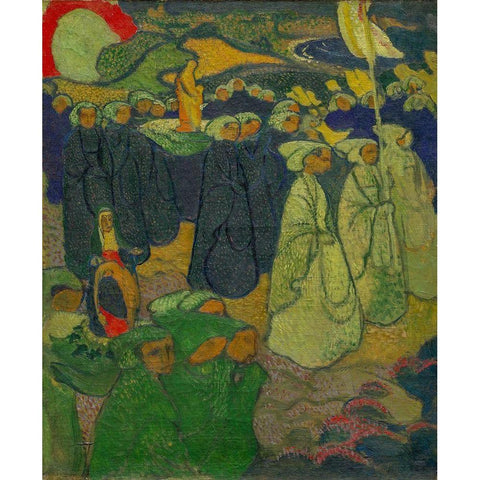 Procession on Pardon at Perros-Guirec White Modern Wood Framed Art Print by Denis, Maurice