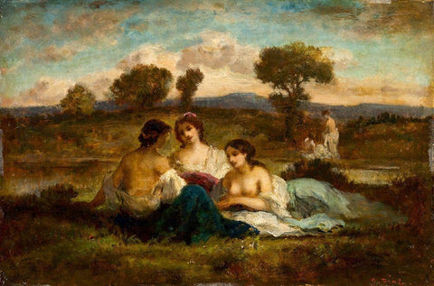 The Bathers White Modern Wood Framed Art Print with Double Matting by de la Pena, Narcisse Diaz