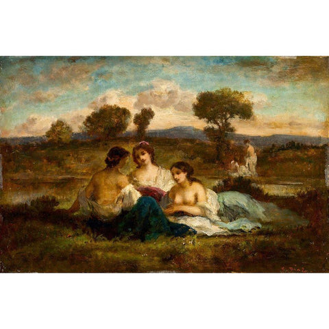 The Bathers White Modern Wood Framed Art Print by de la Pena, Narcisse Diaz