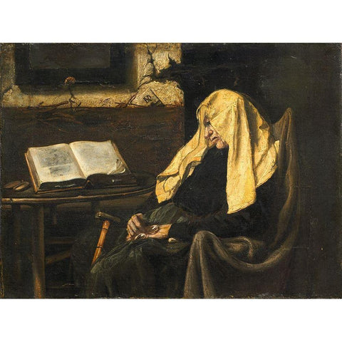 Old Woman Asleep White Modern Wood Framed Art Print by France 19th Century