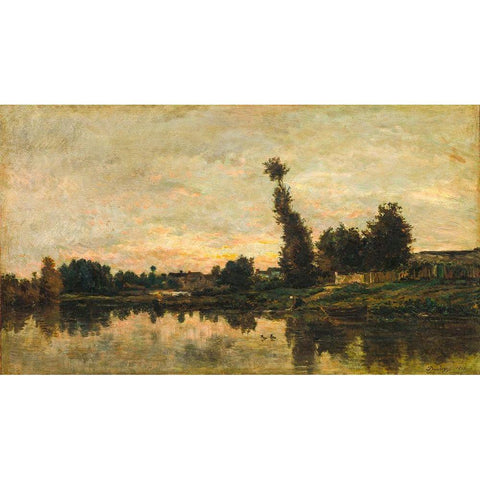 Sunset on the River Oise Gold Ornate Wood Framed Art Print with Double Matting by Daubigny, Charles Francois