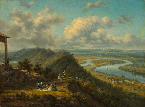 The Oxbow Seen from Mount Holyoke White Modern Wood Framed Art Print with Double Matting by Grailly, Victor de