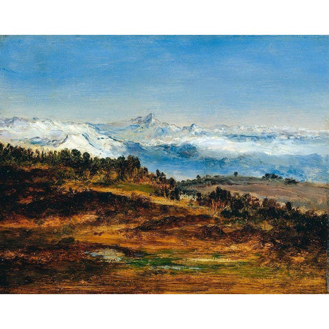 The Pyrenees, the Peak of the Midi de Bigorre Black Modern Wood Framed Art Print with Double Matting by de la Pena, Narcisse Diaz