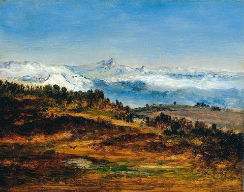 The Pyrenees, the Peak of the Midi de Bigorre White Modern Wood Framed Art Print with Double Matting by de la Pena, Narcisse Diaz