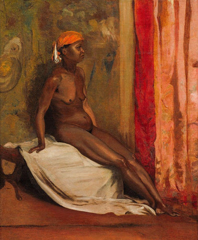 Seated African Woman Black Ornate Wood Framed Art Print with Double Matting by Regnault, Henri