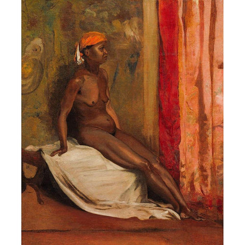 Seated African Woman Black Modern Wood Framed Art Print with Double Matting by Regnault, Henri