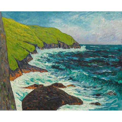 The Cliffs at Beg-ar-Fry, Saint-Jean-du-Doigt White Modern Wood Framed Art Print by Maufra, Maxime