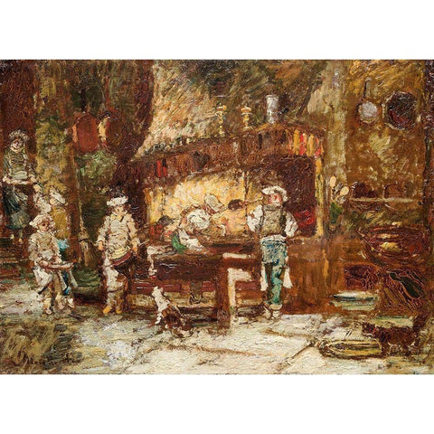 The Kitchen of the Rotisserie des Deux Paons Black Modern Wood Framed Art Print with Double Matting by Monticelli, Adolphe