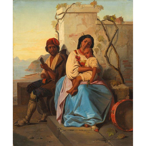 Italian Scene Black Modern Wood Framed Art Print by Robert, After Leopold
