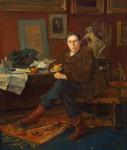Albert Wolff in His Study White Modern Wood Framed Art Print with Double Matting by Bastien-Lepage, Jules