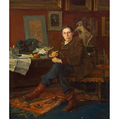 Albert Wolff in His Study Black Modern Wood Framed Art Print by Bastien-Lepage, Jules