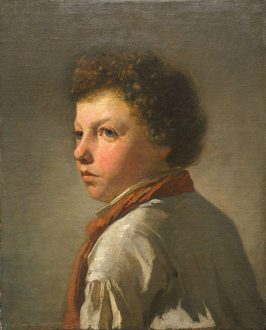 Portrait of a Young Man Black Ornate Wood Framed Art Print with Double Matting by France 19th Century