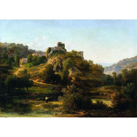 Chateauvieux-sur-Suran White Modern Wood Framed Art Print by Ponthus-Cinier, Antoine-Claude