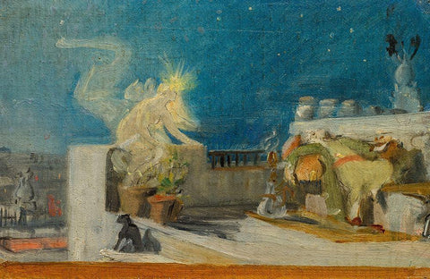 Sketch for The Oriental Dream White Modern Wood Framed Art Print with Double Matting by du Nouy, Jean Lecomte