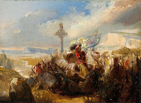 Battle of Poitiers, 25 October 732 Black Ornate Wood Framed Art Print with Double Matting by de Steuben, Baron Charles