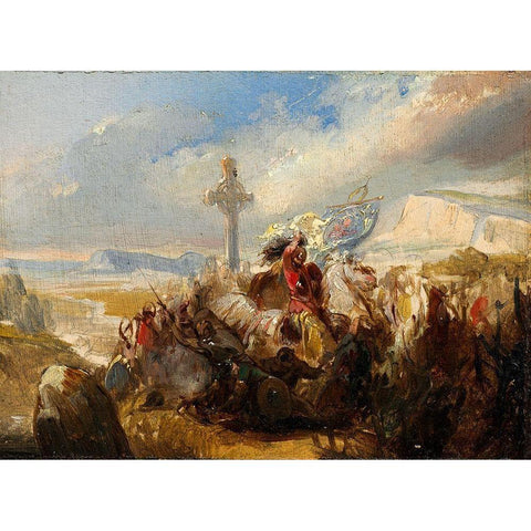 Battle of Poitiers, 25 October 732 Black Modern Wood Framed Art Print by de Steuben, Baron Charles