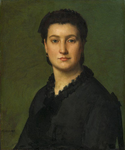 Portrait of a Woman Black Ornate Wood Framed Art Print with Double Matting by Henner, Jean-Jacques