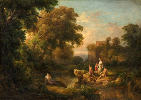 Diana and Her Nymphs White Modern Wood Framed Art Print with Double Matting by Marko, Karoly