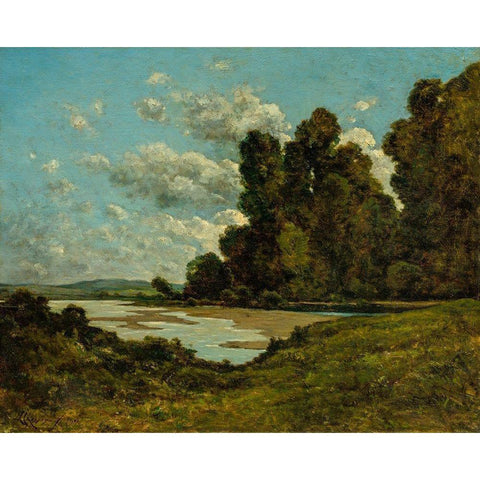 The River Loire at Nevers White Modern Wood Framed Art Print by Harpignies, Henri Joseph