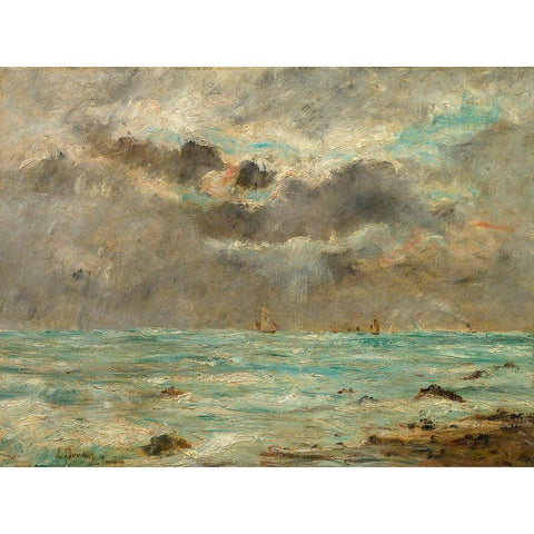 The Coast at Trouville Black Modern Wood Framed Art Print with Double Matting by Boudin, After Eugene