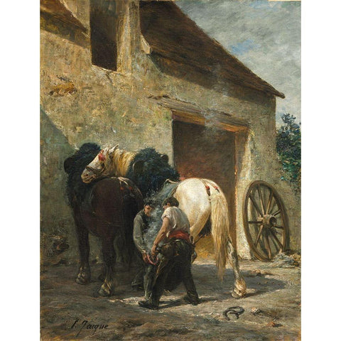 Blacksmiths Black Modern Wood Framed Art Print with Double Matting by Jacque, Emile