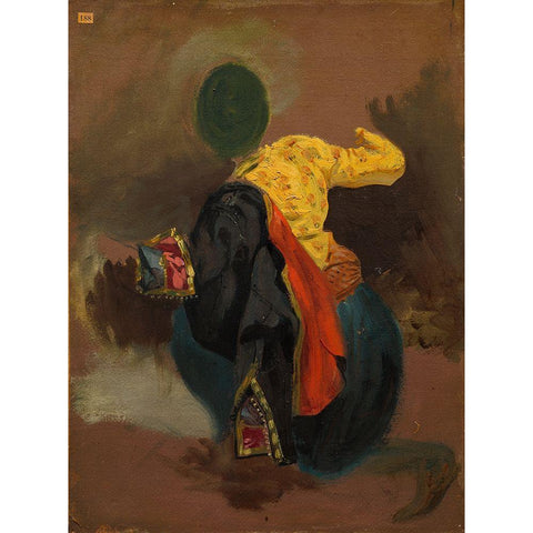 Figure in Turkish Costume Gold Ornate Wood Framed Art Print with Double Matting by Delacroix, Eugene