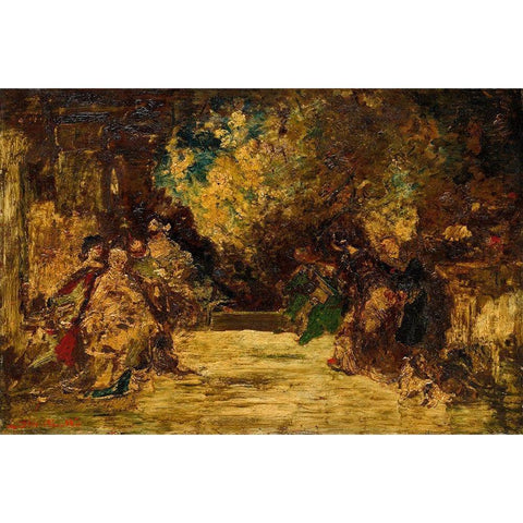 Figures on a Terrace White Modern Wood Framed Art Print by Monticelli, Adolphe