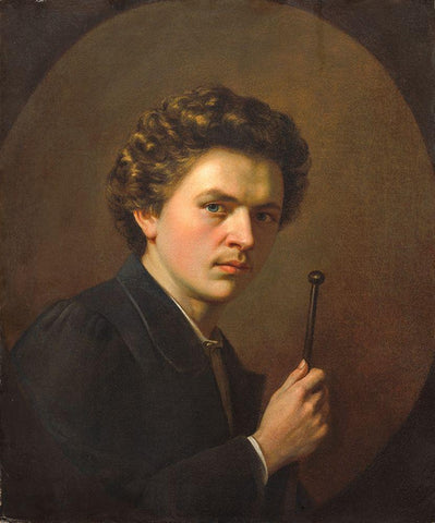 Self-Portrait with a Maulstick White Modern Wood Framed Art Print with Double Matting by Regnault, Henri