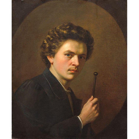 Self-Portrait with a Maulstick Black Modern Wood Framed Art Print by Regnault, Henri