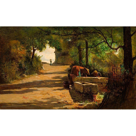 Well at the Side of a Road Black Modern Wood Framed Art Print with Double Matting by Appian, Adolphe