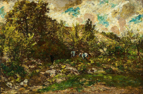 Autumn White Modern Wood Framed Art Print with Double Matting by Monticelli, Adolphe