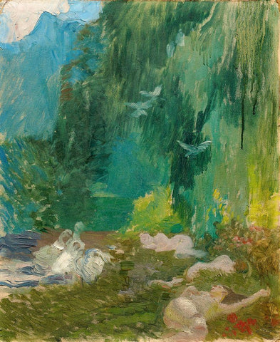 The Siesta White Modern Wood Framed Art Print with Double Matting by Besnard, Albert