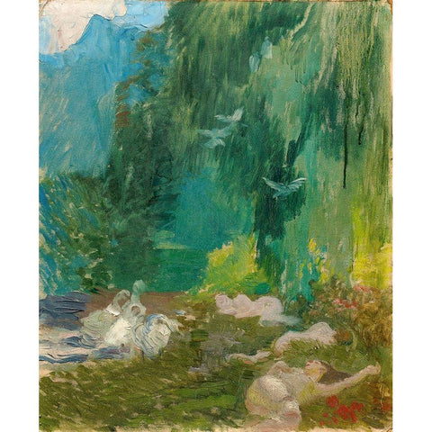 The Siesta Black Modern Wood Framed Art Print by Besnard, Albert