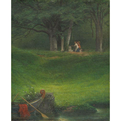 Offering to the God Pan White Modern Wood Framed Art Print by Delaroche, Paul