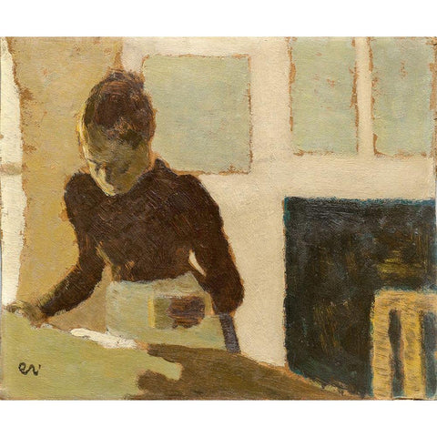 Laundress Black Modern Wood Framed Art Print with Double Matting by Vuillard, Edouard