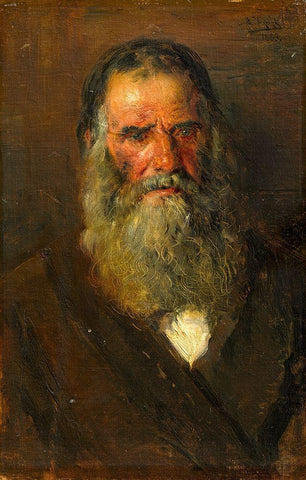 Study of the Head of an Old Man Black Ornate Wood Framed Art Print with Double Matting by Makovskij, Vladimir Egorovic