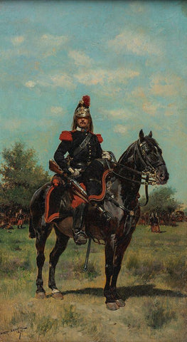 Mounted Dragoon Officer Black Ornate Wood Framed Art Print with Double Matting by Detaille, Edouard