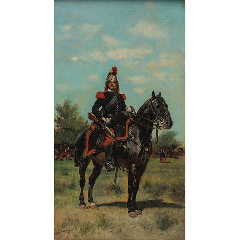 Mounted Dragoon Officer Black Modern Wood Framed Art Print by Detaille, Edouard