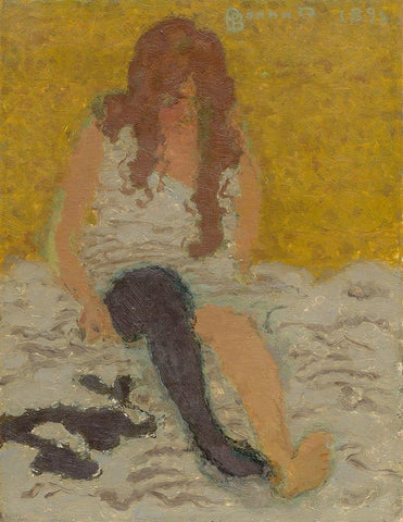 Woman Putting on Her Stockings White Modern Wood Framed Art Print with Double Matting by Bonnard, Pierre