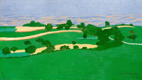 Corn Fields White Modern Wood Framed Art Print with Double Matting by Vallotton, Felix