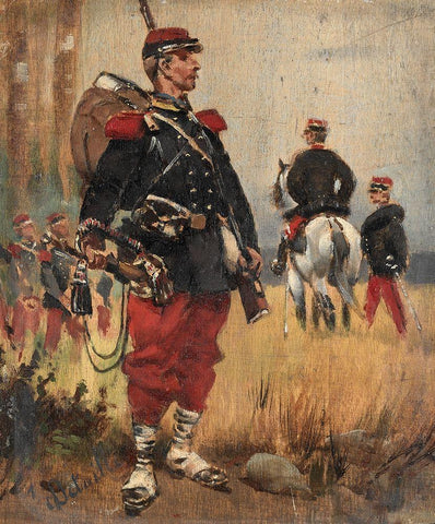 Soldiers Black Ornate Wood Framed Art Print with Double Matting by Detaille, Edouard