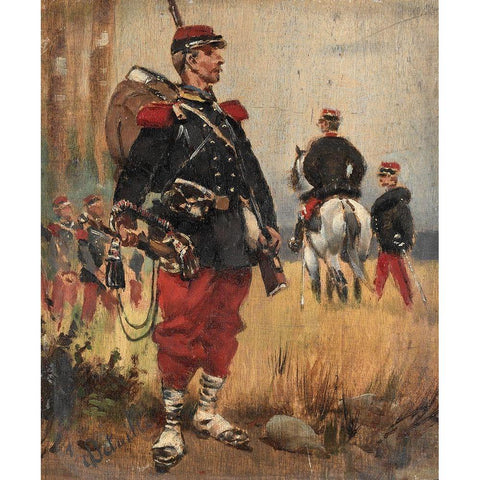 Soldiers Black Modern Wood Framed Art Print by Detaille, Edouard