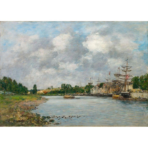 View of the Port of Saint-Valery-sur-Somme White Modern Wood Framed Art Print by Boudin, Eugene